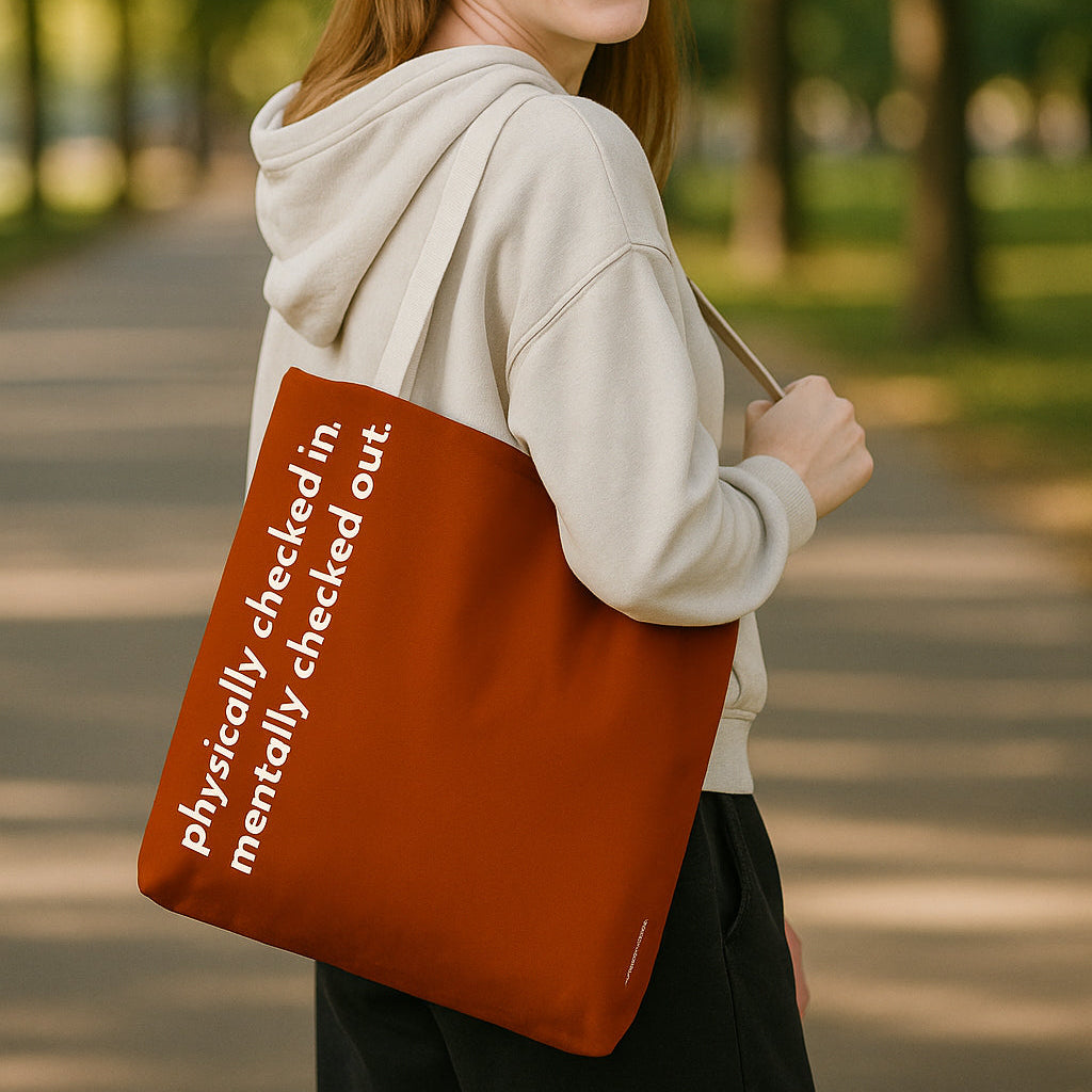 mentally checked out tote – terracotta