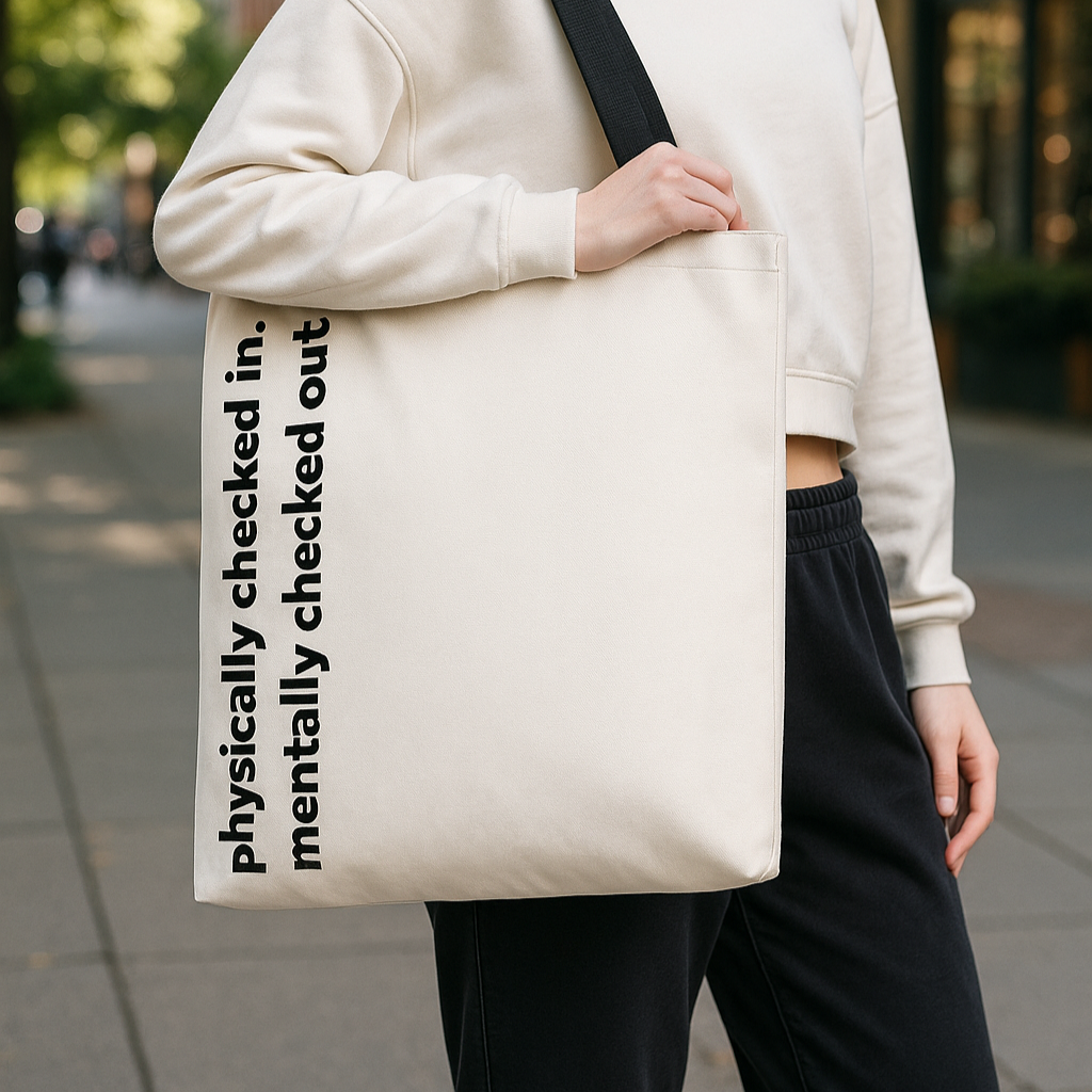mentally checked out tote – white