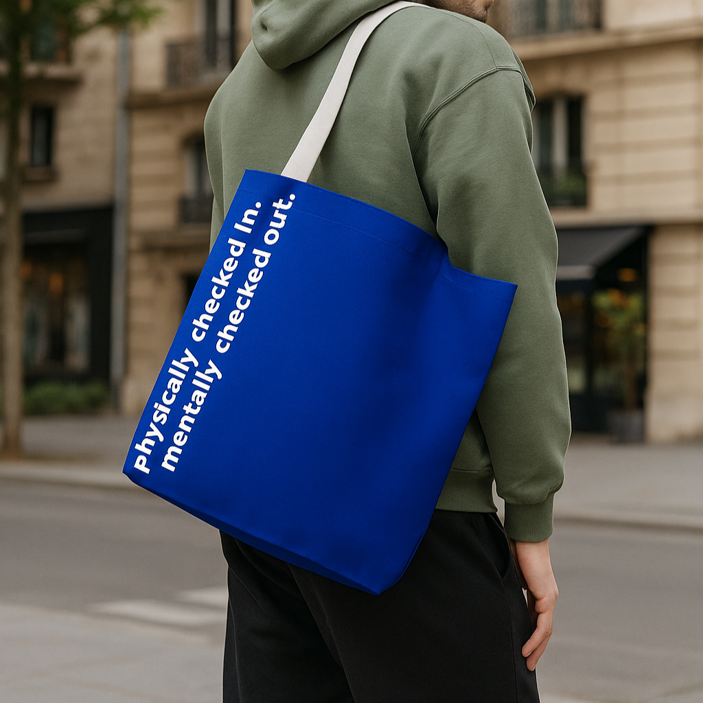 mentally checked out tote – blue
